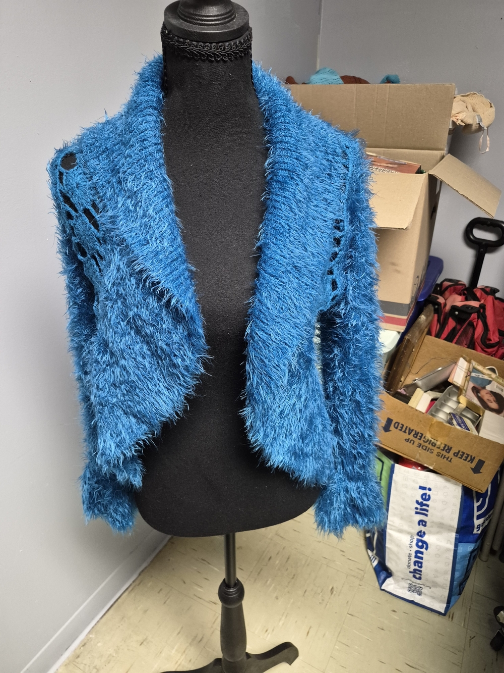 Plush Open-Front Teddy Jacket in Teal Blue